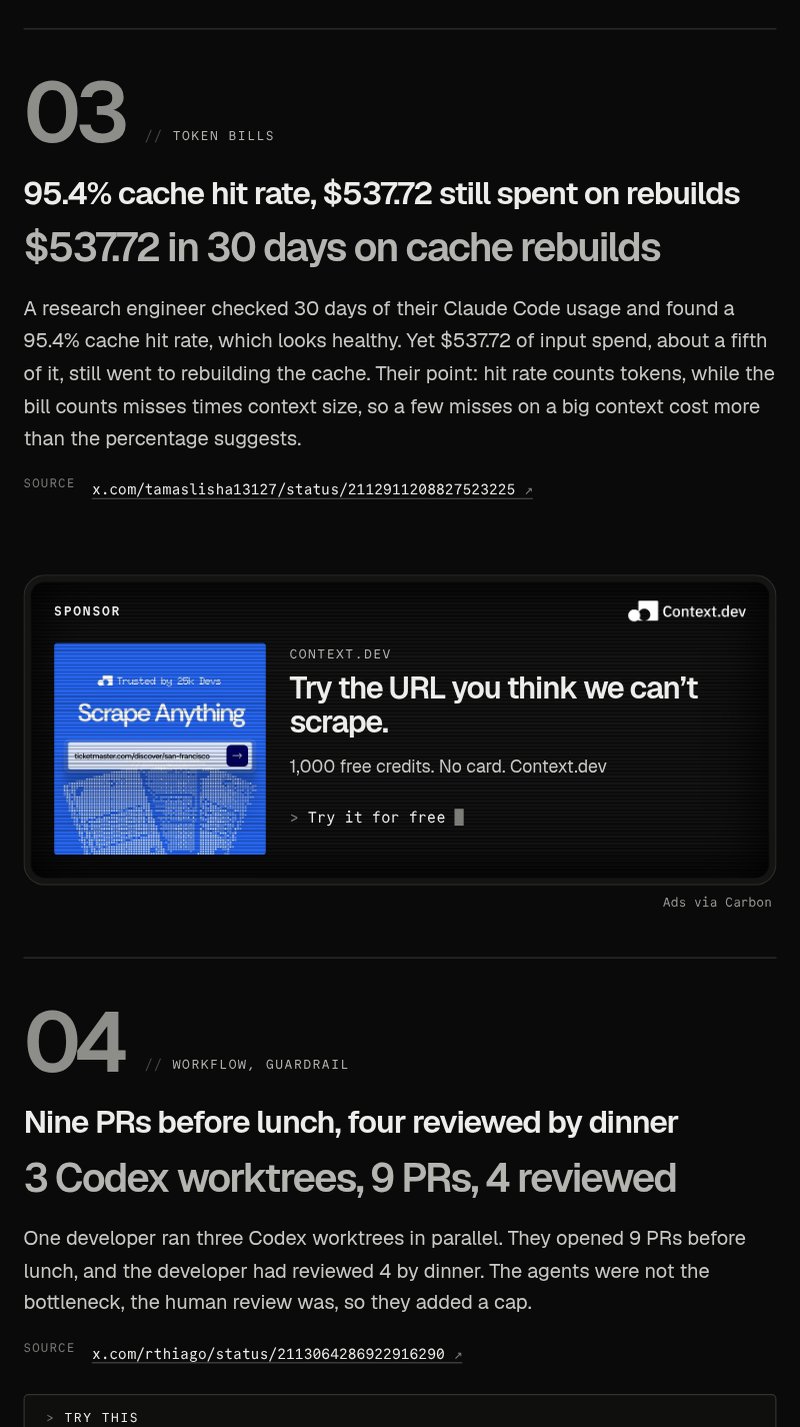 Part of a real Builder Briefs: AI Coding Agents issue from Oct 22, 2026: story 03, the Carbon sponsor screen in the middle of the issue, and story 04.